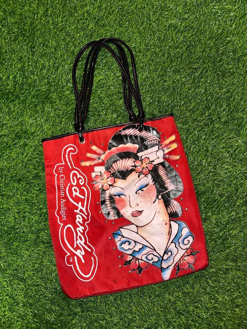 Ed Hardy Geisha Tattoo Studded Tote Bag Red